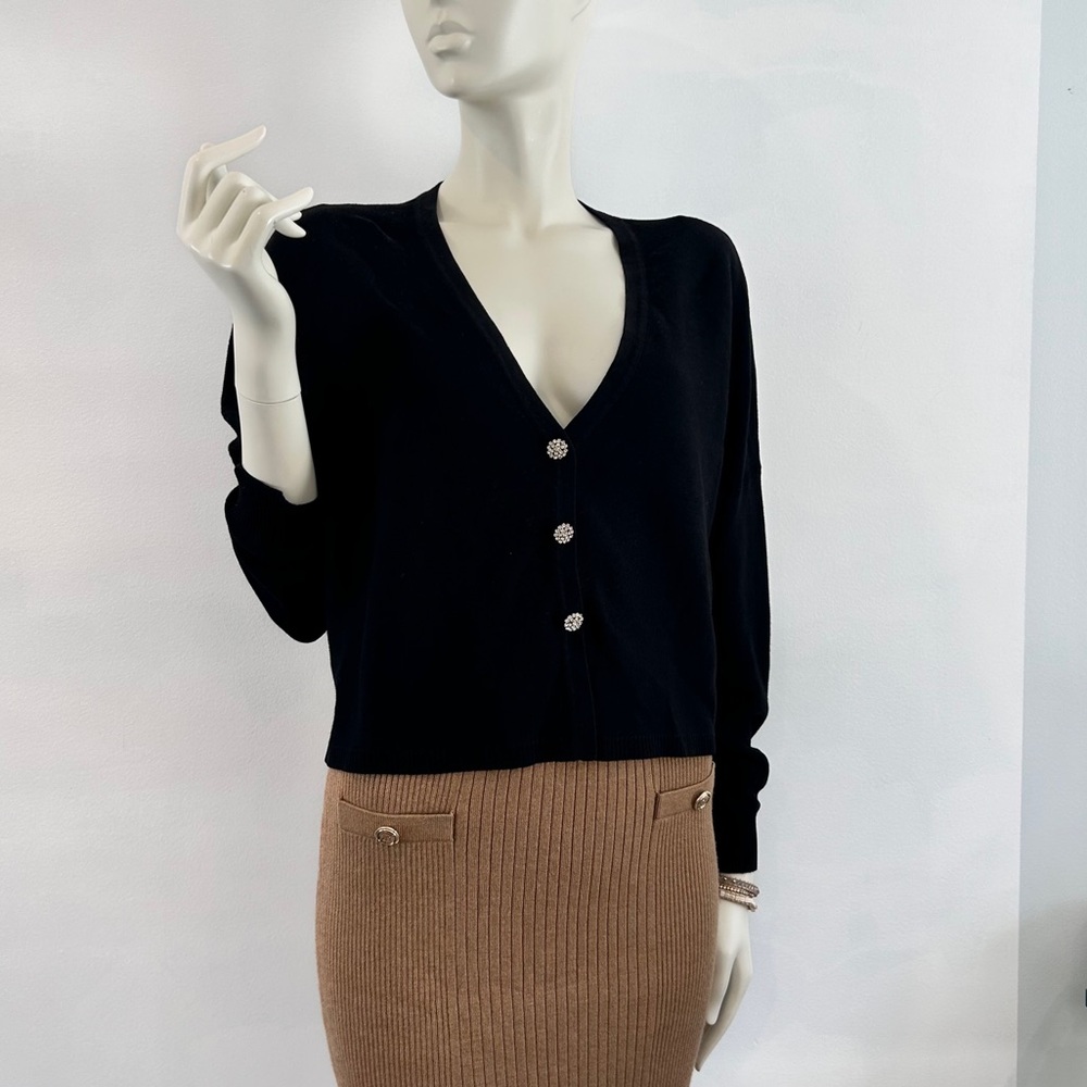 ba&sh Cropped Santana Knit Cardigan With Rhinestone Buttons